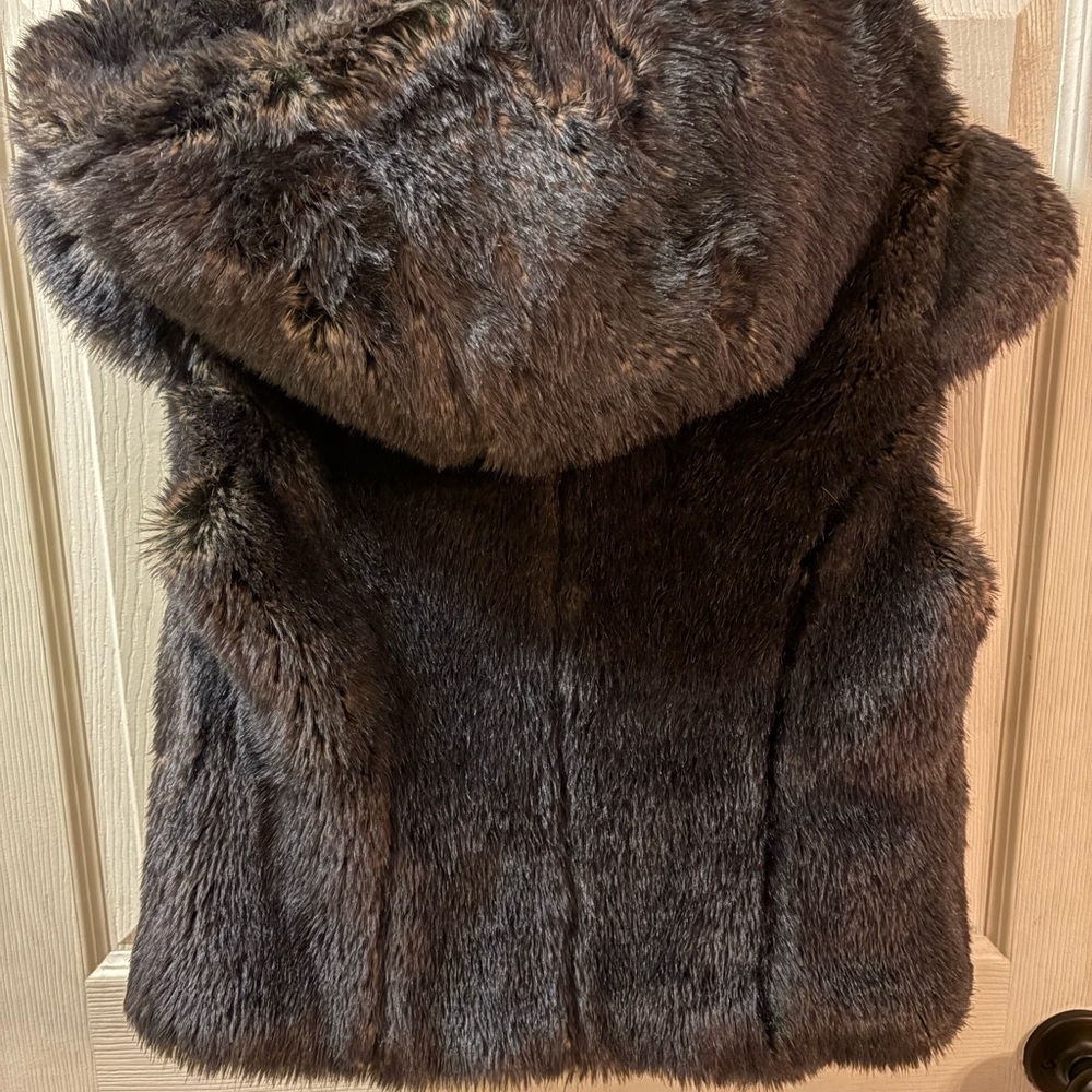Bebe Vintage Y2K Faux Fur Vest with Hood & Pockets Sz M - Picture 7 of 14